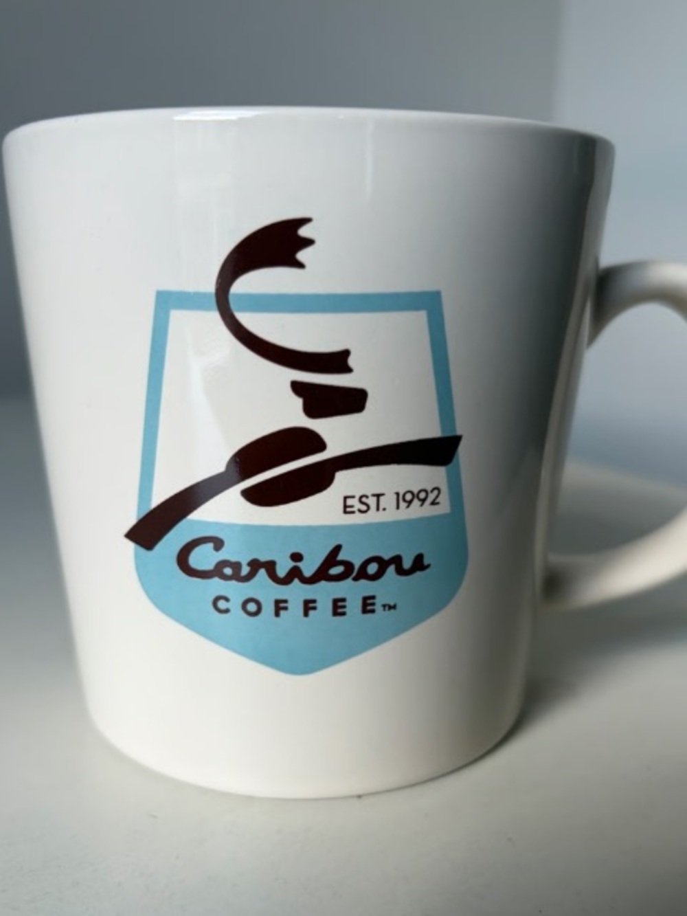 Caribou Coffee White Mug with Light Blue Logo